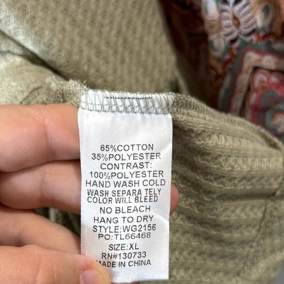 Umgee | Women's Green Thermal Mixed Print Boho Sleeves Peplum Hem Top Size XL - Picture 7 of 10